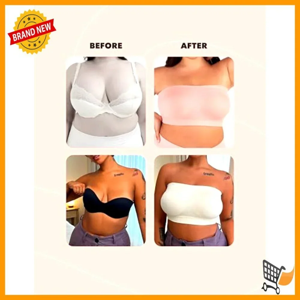 Strapless Bandeau Bra, Wire-Free Support, Plus Size, Light Padding